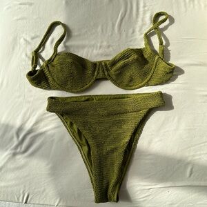 Monday Swimwear Bikini top and bottom, size S - crinkle in vivid moss
